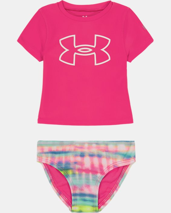Little Girls' UA Stripe Dash Rashguard Set, Pink, pdpMainDesktop image number 0